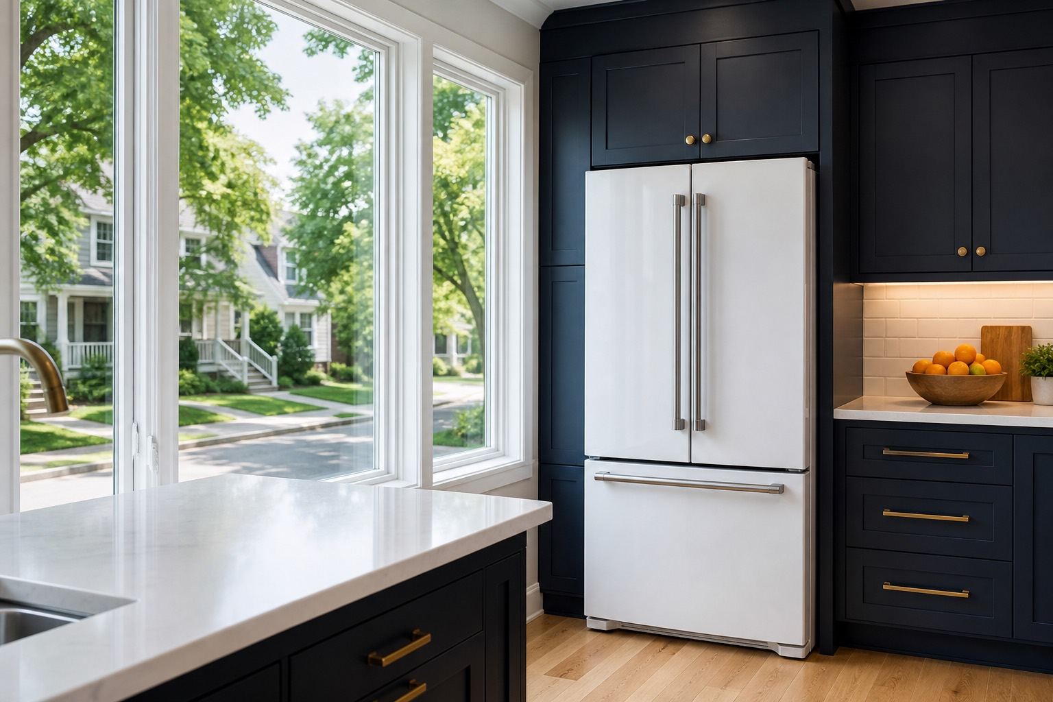 Maytag kitchen looking out on a residential street
