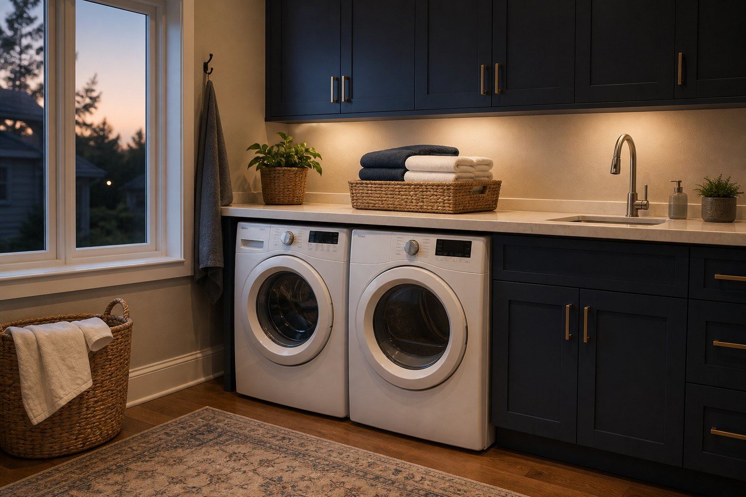 Home laundry room after Maytag appliance service